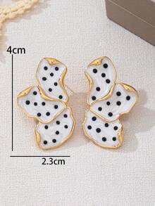 1 Pair Fashion Gold-Plated Handmade Drip Oil Gold White Black Dot Pattern Stud Earrings, Perfect For Daily Wear, Birthday, Mother's Day, Surprise Gift For Girlfriend Or Daughter - White Black - View 5