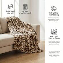 1pc Classic Leopard Print Flannel Throw Blanket, Soft Warm Lightweight Cozy Blanket, Animal Pattern Home Decor Blanket For Sofa Bedroom, Ideal Gift - Multicolor - View 4