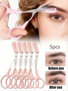 1/5pcs Pink Eyebrow Scissors With Comb, Stainless Steel Material, Suitable For Beginners And Women As Eyebrow Shaping Tool, Used For Shaping And Trimming Eyebrows, Eye Makeup Tool, Gift, Travel Essential, Affordable Quality - Multicolor - View 8