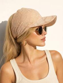 CONFLASS Women's Lace Ponytail Baseball Cap, Floral Lace Hollow Out Sun Hat, Breathable Soft Summer Baseball Cap, Outdoor Travel Beach UV Protection - Multicolor - View 10