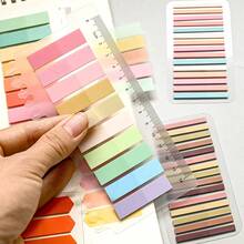 9 Sets 1 Pack Ultra-Thin Index Tabs PET Material Long Semi-Transparent Plastic Waterproof Fluorescent Color Series Marker Stickers Student Textbook Record Tabs With Ruler Reading Book Memo Stickers School Back To School Supplies Office Document Labels - Multicolor - View 7