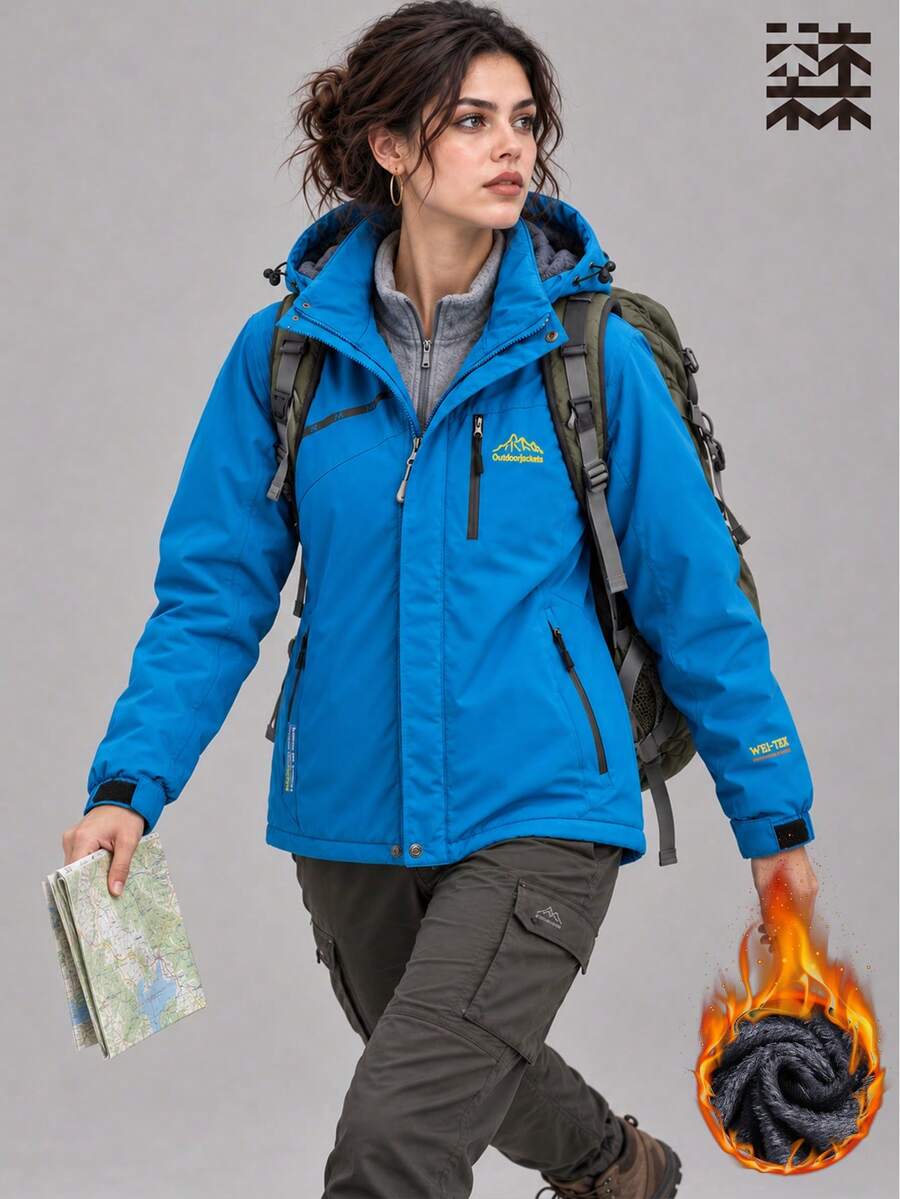 mulinsen Women's Hooded Softshell Jacket, Thermal Lined, Windproof, Full Zip Closure, Outdoor Activities, Daily Wear - Blue - View 1