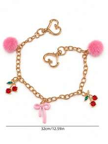HAILIAN Sweet Pink Bag Charm Chain, Bow/Cherry/Heart Pendant, Gold Chain, Girly Handbag Accessory - Multicolor - View 7