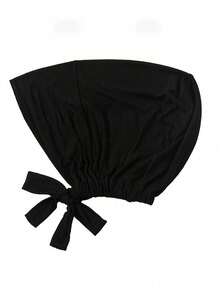 1PC Women's Solid Color Minimalist Fashion Skin-Friendly Comfortable Tie-Up Ribbon Cap Hijab Brimless Cap Base Cap Suitable For Daily Life And Outdoor Sports - Black - View 6