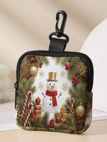 1pc Christmas, Snowman Print Children's Mini Coin Purse, Zipper Closure Small Pouch With Swivel Hook For Earphones,Coins,Key.Can Hang On Backpack - Multi - View 3