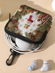 1pc Christmas, Snowman Print Children's Mini Coin Purse, Zipper Closure Small Pouch With Swivel Hook For Earphones,Coins,Key.Can Hang On Backpack - Multi - View 4