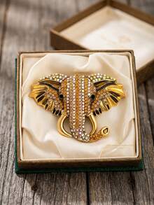 1pc Vintage Rhinestone Elephant Brooch For Women, Gold Crystal Animal Lapel Pin, Coat Blazer Accessory, Bohemian Style Party Jewelry Gift - Elephant - View 10