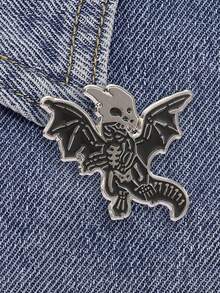 1 Pc Dragon Skeleton Enamel Pin, Dark Style Dragon Skull Brooch, Unique Halloween Pin For Bags & Clothes - Multicolor - View 3