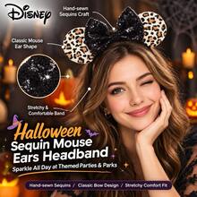 Disney Halloween Leopard Print Minnie Ears Headband, Black Sequin Bow Mouse Ear Hairband, Costume Accessory For Theme Park & Halloween Party - Multicolor - View 2