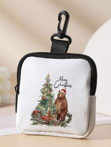 1pc Christmas, Little Bear Print Children's Mini Coin Purse, Zipper Closure Small Pouch With Swivel Hook For Earphones,Coins,Key.Can Hang On Backpack - Multicolor - View 6