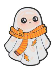 Cute Autumn Ghost Enamel Pin, Cartoon Ghost With Maple Leaf Scarf Brooch, Halloween Fun Accessory - Multicolor - View 10