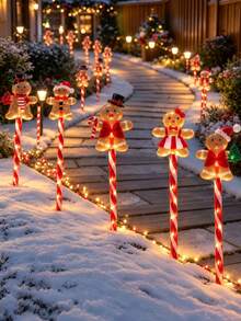 5pcs Christmas Solar Gingerbread Man Walkway Light, An Outdoor Waterproof And Cute Gingerbread Man Lamp, Suitable For Christmas Tree Decoration, Lawn, Garden, Steps, Flower Beds, Festive Atmosphere, And Decoration For Christmas Parties - Gingerbread Man - View 10