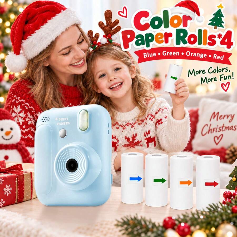 Children's Instant Print Camera 1080P HD Digital Camera With Video Recording And Printing Function, Suitable For Boys And Girls, Made In China, 4 Colors Available, Can Doodle With Friends, Create Unique Colors In Photos, Capture Beautiful Moments, Christmas Birthday Gift