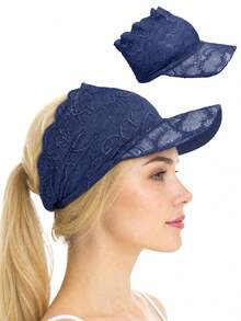 CONFLASS Women's Lace Ponytail Baseball Cap, Floral Lace Hollow Out Sun Hat, Breathable Soft Summer Baseball Cap, Outdoor Travel Beach UV Protection - Multicolor - View 9