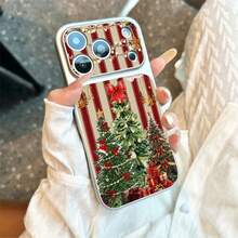 1pc TPU Material Warm Red Striped Christmas Tree & Bow Pattern Phone Case Suitable For IPhone 17 Pro Max/17/16 Pro Max/15/14/13/12/11 Full Coverage Anti-Drop Soft Shell Phone Protective Cover - Silver - View 2