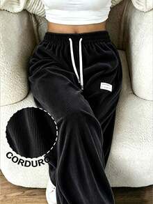 Women's Casual Sweatpants With Drawstring Waist, Loose And Comfortable, Suitable For Commuting, Streetwear, And Daily Casual Sports In Summer And Autumn - الأسود - مشاهدة 1
