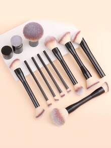 ronshadow 11pcs Multi-Function Makeup Brush Set With Crocodile Pattern Storage Bag, Powder Brush, Blush Brush, Contour Brush, Foundation Brush, Eyeshadow Brush, Concealer Brush, Beginner Daily Makeup Full Set Makeup Tools, Home And Travel Makeup Storage Set - Multicolor - View 4