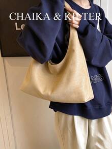 Solid Color Matte Suede Fabric Women's Casual Large Capacity Shoulder Bag, Hobo Bag, Book Bag For College Students, Full Body Stone Texture Pattern, Suitable For Daily Shopping And Commuting - Multicolor - View 10