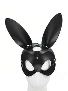 1pc Black Sexy Animal Cat Face Rabbit Girl PU Leather Punk Mask Face Cover Halloween Party Ball Costume Cat Face Mask - Black - View 5