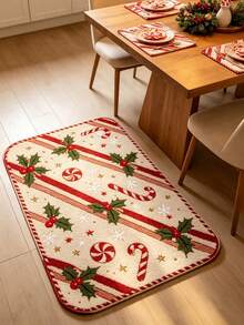 1 st julmatta med randigt körsbärsmönster och julelement, julstil, dörrmatta, liten matta, välkomstmatta, golvmatta, utomhusdörrmatta, köksmatta, ytterdörrmatta, areamatta, utomhusmatta, heminredning, trädgårdsmatta, tvättbar matta - Multifärgad - Visa 3