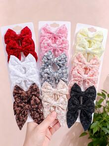 6/10pcs/Set Sweet Jacquard Bow Hair Clips, Sweet Hair Accessories - Suitable For Girls And Women, Applicable For Daily, School, Date, Party - Multicolor - View 1