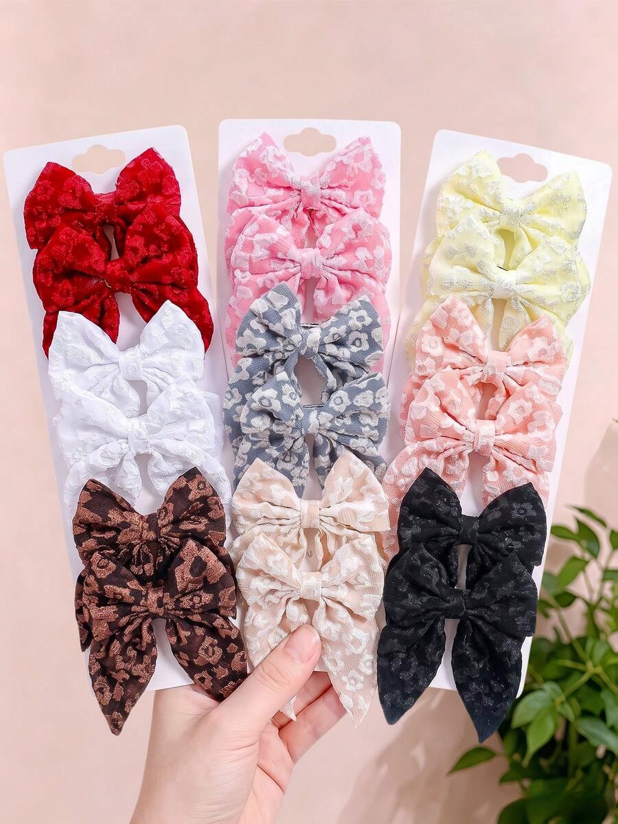 6/10pcs/Set Sweet Jacquard Bow Hair Clips, Sweet Hair Accessories - Suitable For Girls And Women, Applicable For Daily, School, Date, Party - Multicolor - View 1