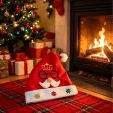 1PC Unisex Christmas Hat With Snowflake And Santa Claus Pattern, Christmas Costume Wear - Red - View 9