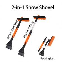 1set Snow Brush And Snow Shovel, 2‑In‑1 Detachable Extra‑Long Snow Removal Tool With Paint Protection, Orange Comfort Grip Handle For Car Windshield, Fits Cars And Trucks - CT-xC265 - View 2
