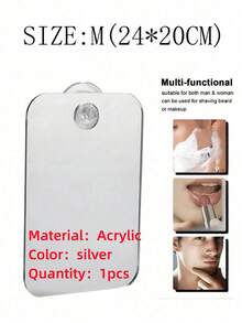 1pc Acrylic Mirror With Suction Cup Wall Mount, Shower Mirror With Razor Holder, Unisex, Portable, Suitable For Bathroom Shaving, Makeup, Etc. Gift For Friends, Halloween Gift, Christmas Gift - Silver - View 9