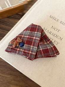 1/3PCS Vintage Fabric Plaid Triangle Hair Clips, Elegant Minimalist Bear Claw Clips, Versatile Fashion Ponytail Hair Accessories For Women - Multicolor - View 4