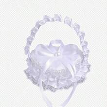 New Satin Ring Box Wedding Flower Girl Ring Bearer Prop Heart-Shaped Rose Box With Handle Lace Ring Box - View 6