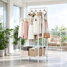 Heavy-Duty Floor Standing Coat & Hat Rack, Thickened Steel Pipe Sturdy & Durable, 3-Tier Partitioned Hanging, Side Hooks & Storage, Bottom Shelf Storage, Home Bedroom Storage Hanging Rack - Multicolor - View 11