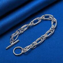 1pc 925 Silver-Plated 8-Inch Minimalist Oval OT-Clasp Bracelet – Stylish Women's Wedding Jewelry & Party Gift - Silver - View 2