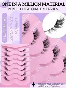 7 Pairs Half False Eyelashes, Transparent Lash Band, Cat Eye Style, Long Natural Look, Faux Mink Material, Fluffy And Soft, Create Natural Makeup Look, Suitable For Christmas Makeup, Christmas Gift - Black - View 5