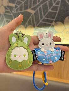 1pc Easter Egg Rabbit PU Leather Keychain With Braided Wrist Strap, Zinc Alloy Key Ring, Cartoon Bunny Bag Charm, Cute Gift For Girls, Couples, Holiday Small Present - Multicolor - View 6