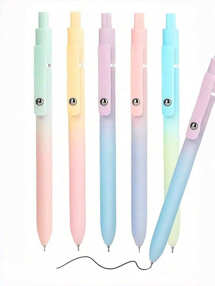 5pcs Startraveler Gel Pen Set, Aurora Design, Retractable Quick-Dry Black Ink Pens, 0.5mm Fine Tip, Premium Cute Ballpoint Pens, Smooth Writing, Soft Tones, Comfortable Grip, Suitable For School And Office Use. - Sets - View 1