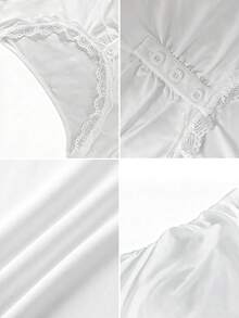 Áo thun nữ cổ chữ U tay dài, thời trang mới xuân/thu, thiết kế viền ren và bèo nhún, dáng ôm croptop cài nút - trắng - Xem 5