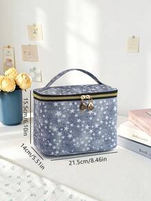 1pc Classic Leather Large Capacity Makeup Bag, Travel Storage Bag, Star Pattern Handheld Toiletry Bag, Travel Portable Cosmetic Organizer Bag, INS Style For Women, Recommended Gift For Ladies - Multicolor - View 7