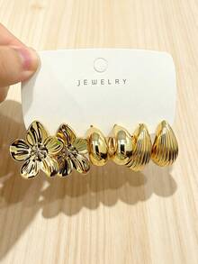 6/18pcs Gold Fashion Earrings Set, Stylish And Elegant, Suitable For Daily, Party And Event Occasions, Gift For Friends And Family (ABS Material, Non-Fading) - Multicolor - View 6