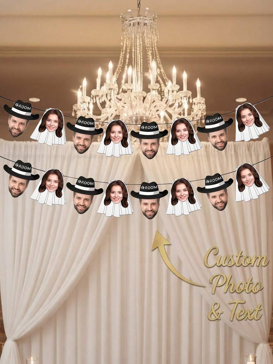 8/12/16pc Personalized Custom Bride Groom Photo Banner Bunting,Custom Face Text Wedding Party Garland,Wedding Holiday Gift,Bride Groom Friends Family - Multicolor - View 1