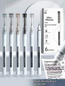 Minimalist Direct Liquid Ballpoint Pen Neutral Ink Pen For Students Middle Schoolers High Aesthetic Retro Quick-Drying Needle Tip Black Ink Refill Vintage Style Black Water-Based Carbon Ballpoint Pen - Minimalist Straight Liquid Pen - View 13