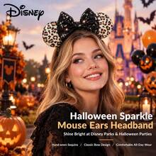 Disney Halloween Leopard Print Minnie Ears Headband, Black Sequin Bow Mouse Ear Hairband, Costume Accessory For Theme Park & Halloween Party - Multicolor - View 3