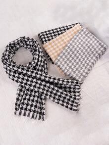Syal Rajut Motif Houndstooth untuk Wanita, Syal Gaya Korea Serbaguna dan Hangat untuk Musim Gugur/Dingin, Cocok untuk Pelajar - MultiWarna - View 8