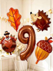 Thanksgiving Balloon Set, Includes Turkey, Hedgehog, Maple Leaf And Chocolate Color Number Balloons. Suitable As Birthday Gifts For Sons And Daughters, Also Applicable For Thanksgiving Holiday Atmosphere Decoration. - View 21
