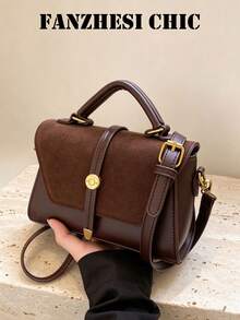 Detachable Shoulder Strap Design, Magnetic Closure, Vintage British Style Small Square Handbag, Suitable For Commuting, Dating, Shopping, Can Be Carried By Hand Or Worn Crossbody/Shoulder, Large Capacity Storage, Exquisite Minimalist Small Bag, Daily Carry-On Bag, Atmospheric Item - Coffee - View 1