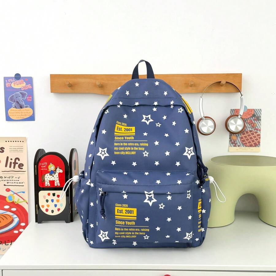 New Retro Shoulder Bag Tie Dye Star Pattern Large Capacity Casual Backpack Lightweight And Simple Commuting Computer Bag Cartoon Backpack - Blue - View 1