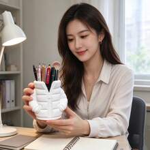 Cute Short Jacket 3D Printed Storage Tube, Creative Pen Holder, Multi-Functional Storage Container, Fun Artistic Desktop Decor For Desk And Vanity - White - View 4