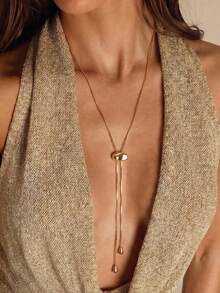 1pc Minimalist Asymmetrical Pebble Water Drop Lasso Necklace, Gold Snake Chain Y-Shaped Adjustable Pendant Jewelry, Women's Daily Gift - Gold - View 3