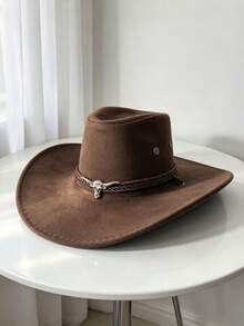 1pc Unisex Western Cowboy Hat, Sun Protection Jazz Hat, British Summer Sun Hat, Suitable For Outdoor Activities, Horse Riding, Parties, Photography - Silver Bull Three-rope Cowboy Hat - View 1