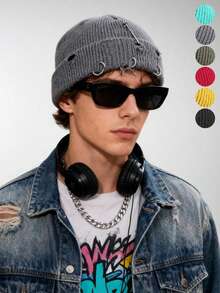 1/3pcs European And American New Autumn/Winter Street Style Knit Beanie With Pull Loop, Fashionable And Warm For Daily Outfits - A - View 1